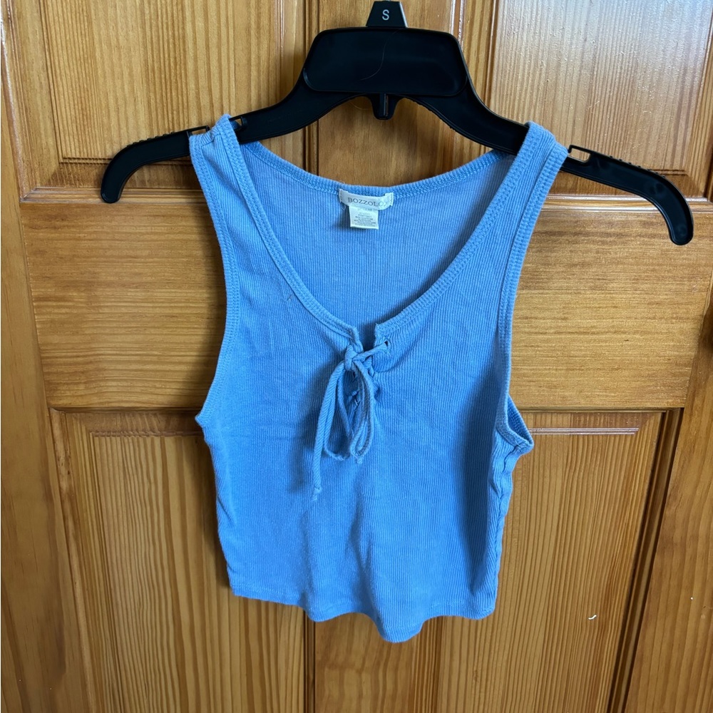 Light blue lace up cropped tank top